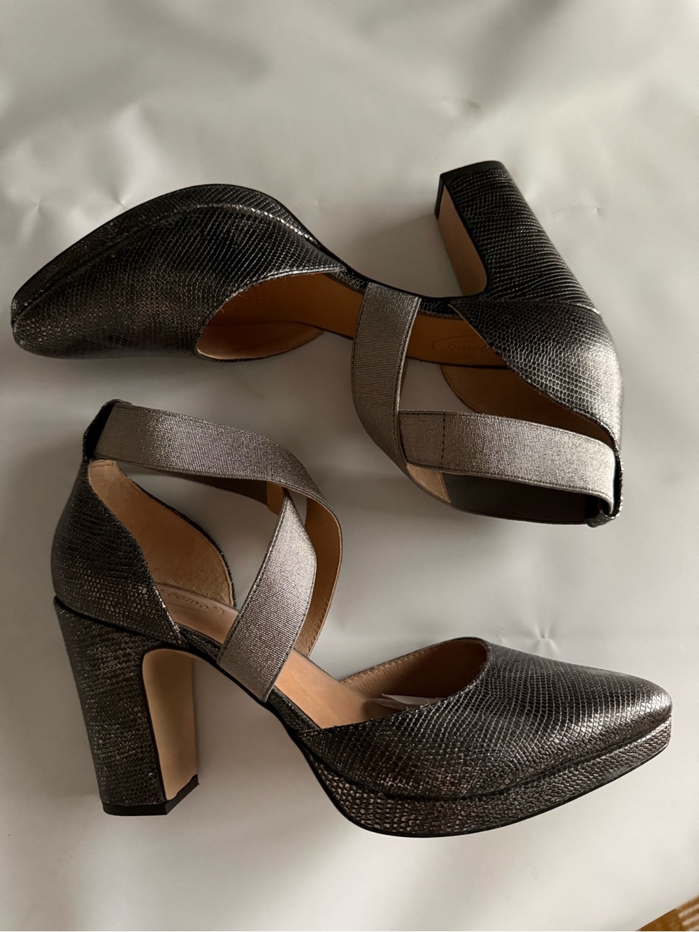 Corso Como Metallic Pewter Crisscross Block Heel Pumps